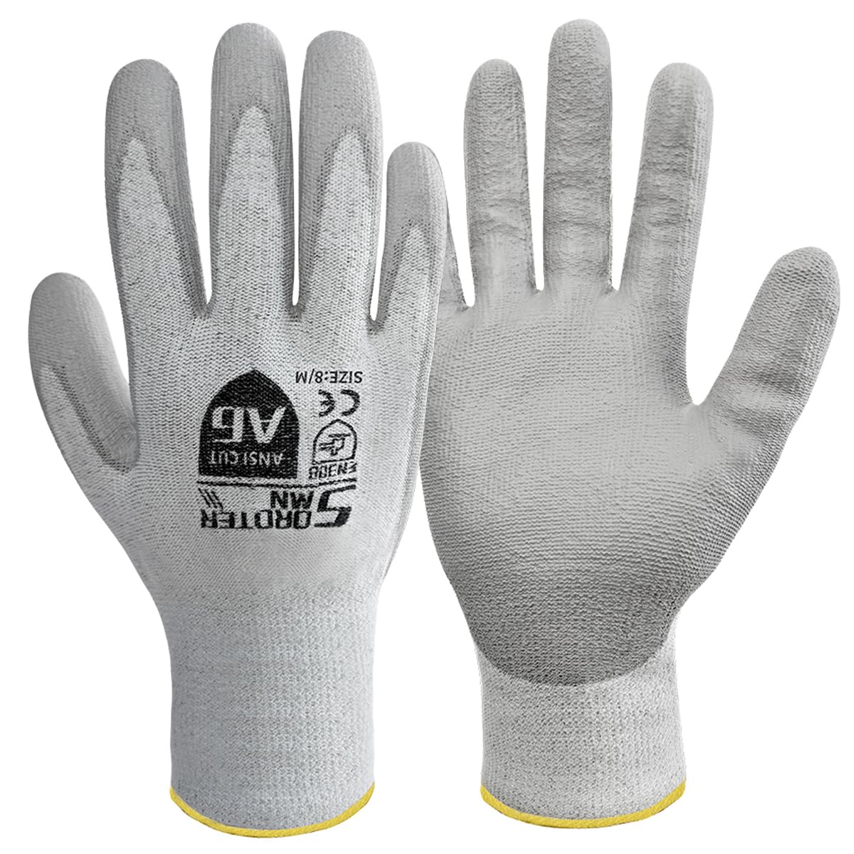 Cut Resistant Work Gloves, ANSI A6, PU Coated Palms for Flexible No Slip Grip, Food Grade, Abrasion Resistant