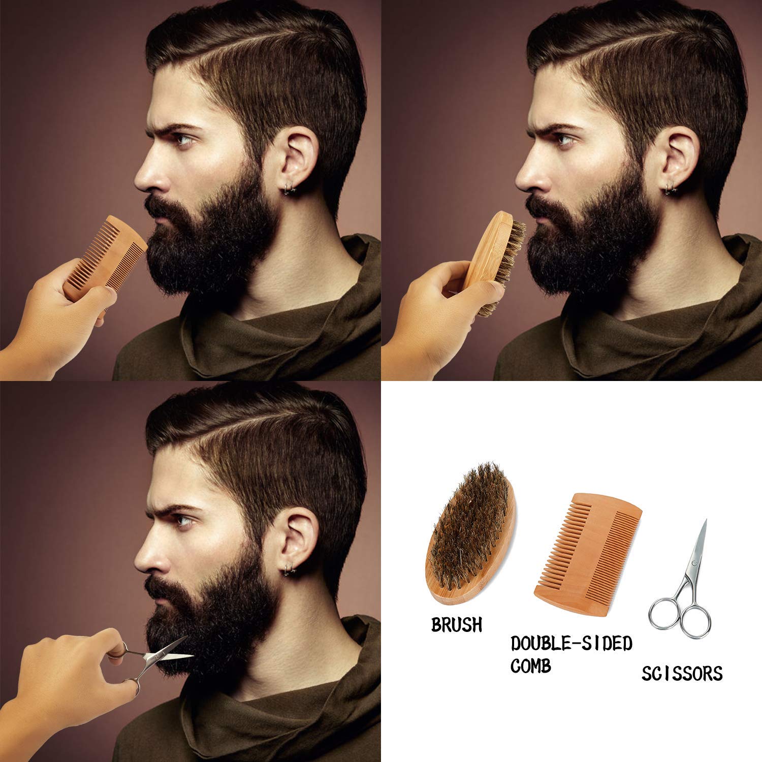 Kit d'entretien de barbe 9 pièces pour homme avec shampoing à barbe gratuit, huile à barbe, baume à barbe, peigne à barbe, ciseaux à barbe, soin de la barbe, soin de la barbe, produit de croissance de