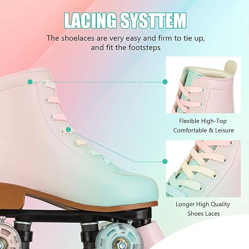 Miniatura 8 de Gets Patines altos para mujer, piel sintética, cuatro ruedas, doble fila, brillante, para interiores y exteriores