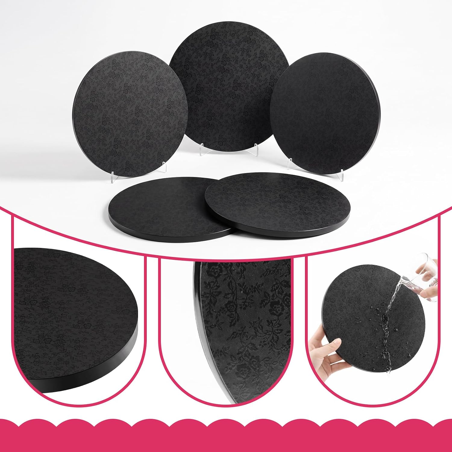 4 Pieces Cake Boards Round 1/2 Inch Thick White Cardboard Cake Drums Baking Supplies for Multi Tiered Birthday Wedding Party Cakes Base para Pastel (10 Inch 4 Pieces, Black)