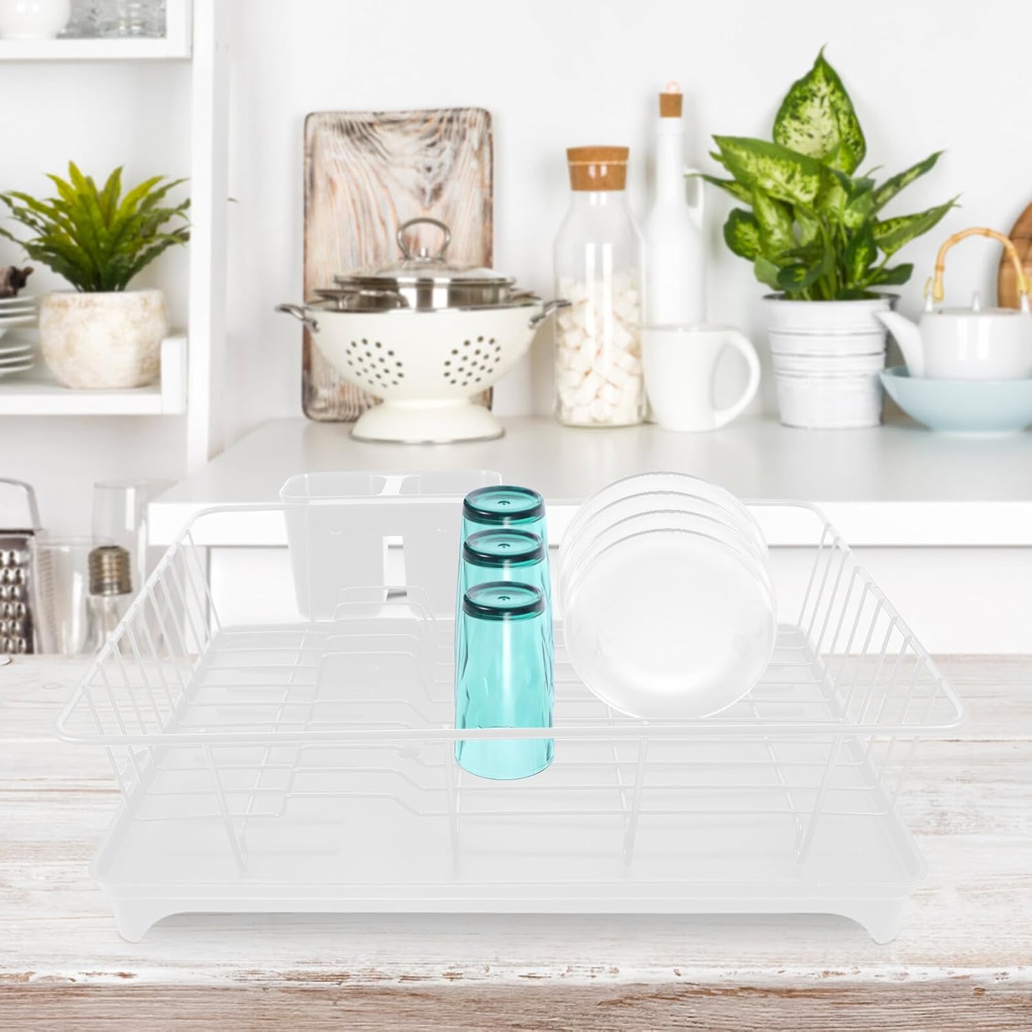 Space-Saving Draining Dish Rack with Utensil Holder and Water Drainboard Large Capacity Kitchen Sink Drying Organizer for Plates Bowls Cutlery Countertop Dish Drying Rack to Keep