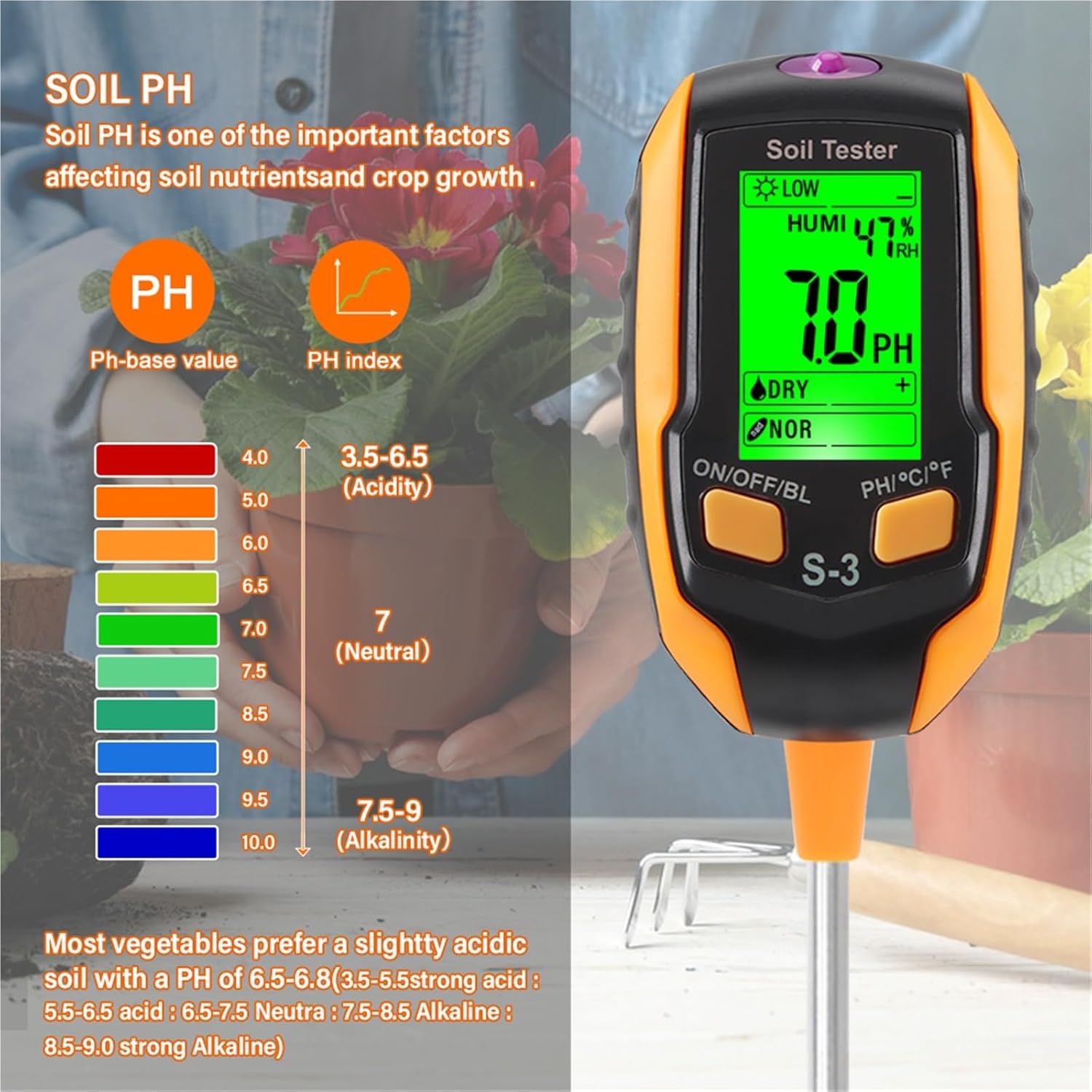 6 in 1 Soil Ph Meter Farm Garden Soil Humidity Salinity Temp Tester Lllumination Ambient Humidity Test Detector Monitor