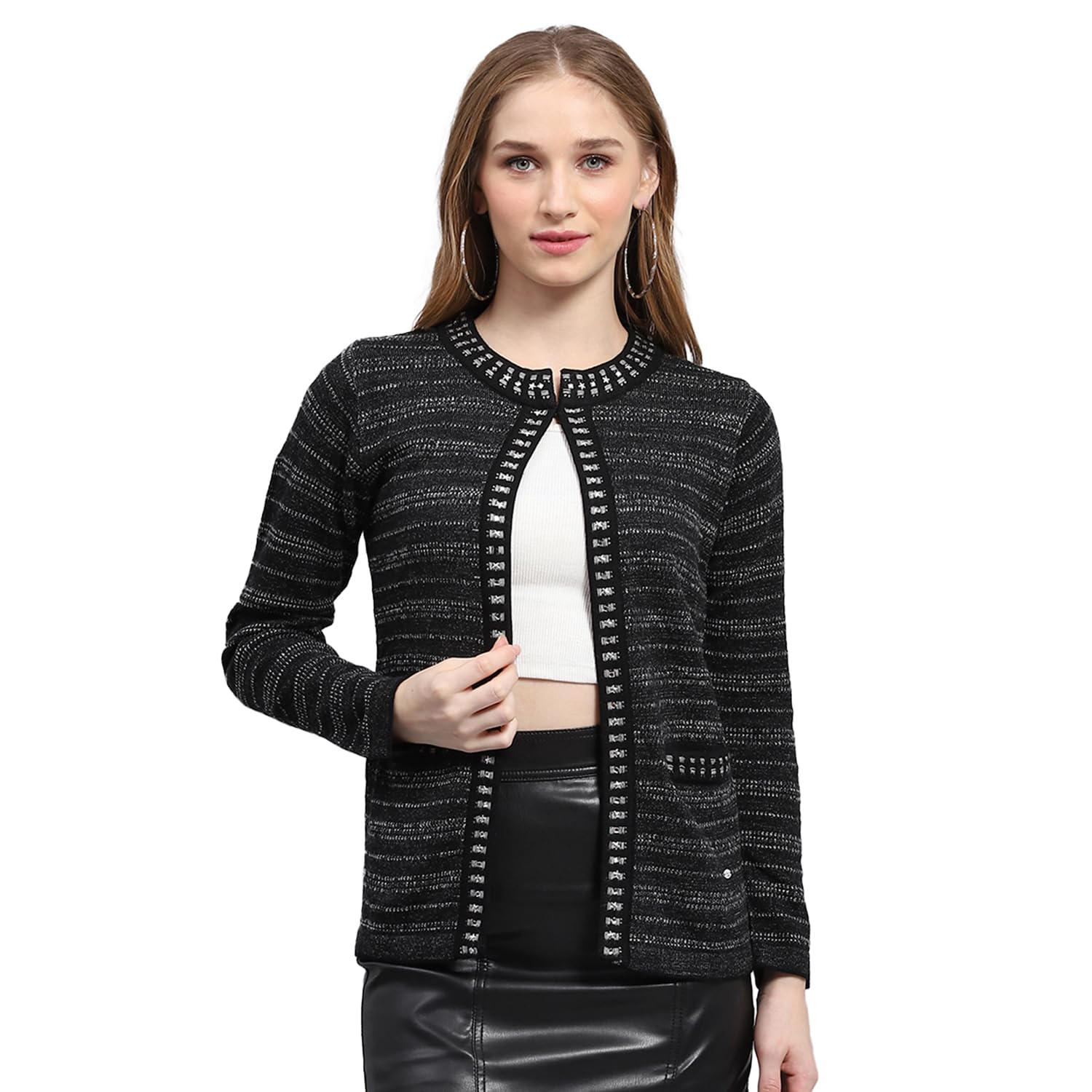 monte carlo Womens Self Design Round Neck Full Sleeve Cardigan (1239644FO)-picture-22