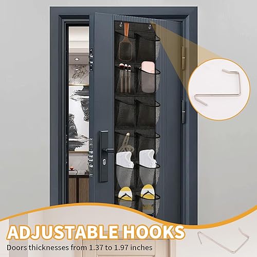 Miniatura 3 de Paquete de 2 organizadores de zapatos estrechos sobre la puerta, 14 bolsillos grandes de malla, pequeño estante colgante para zapatos