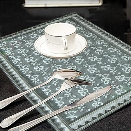 Kuber Industries Laminated Patch Design PVC 6 Piece Dining Table Place Mat Set - Silver