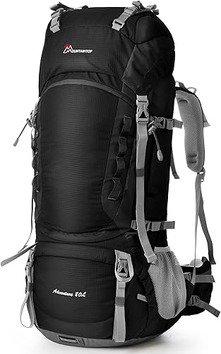 MOUNTAINTOP Mochila de marco interno de 80L para hombre y mujer Mochila de senderismo con cubierta de lluvia, verde-80l, Moderno