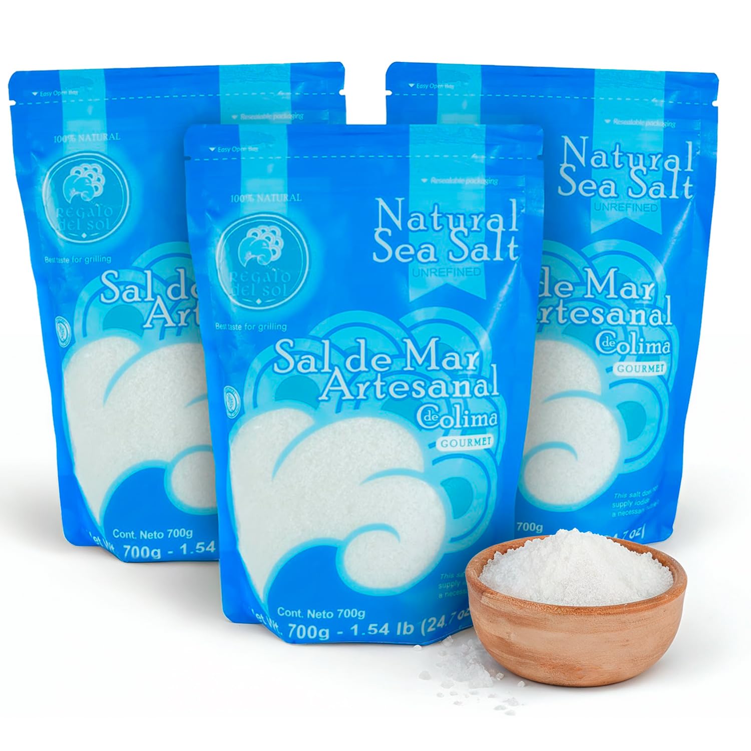 Handcrafted salt | Unrefined sea salt 100% natural | Colima Sea Salt | 700g / 24.7oz each, Pack of 3.