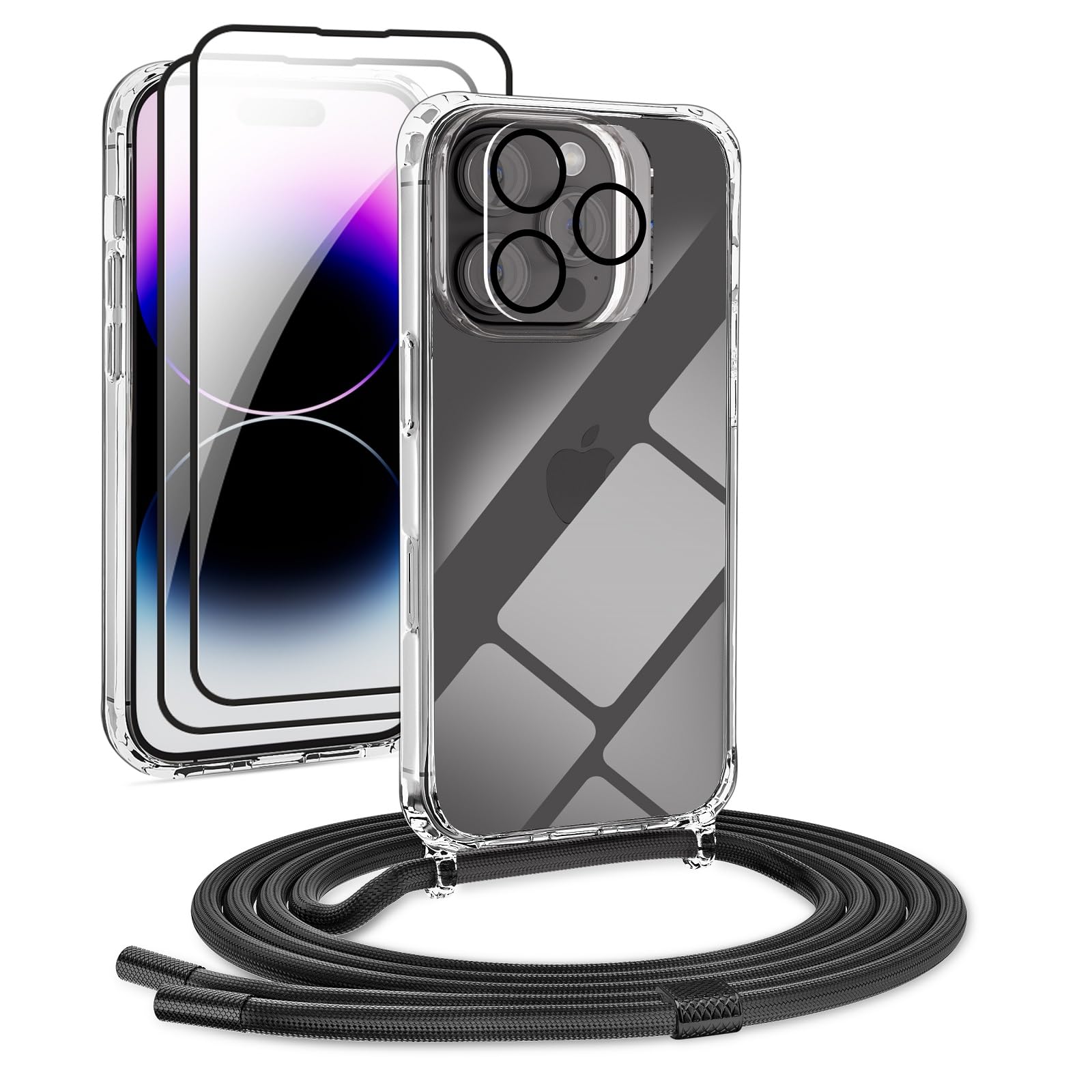 Galful Cover per iPhone 16 Pro Max con cordino per collana per iPhone 16 Pro Max custodia regolabile con 2 catene a tracolla, corda in TPU silicone Case sottile Cover-Marrone