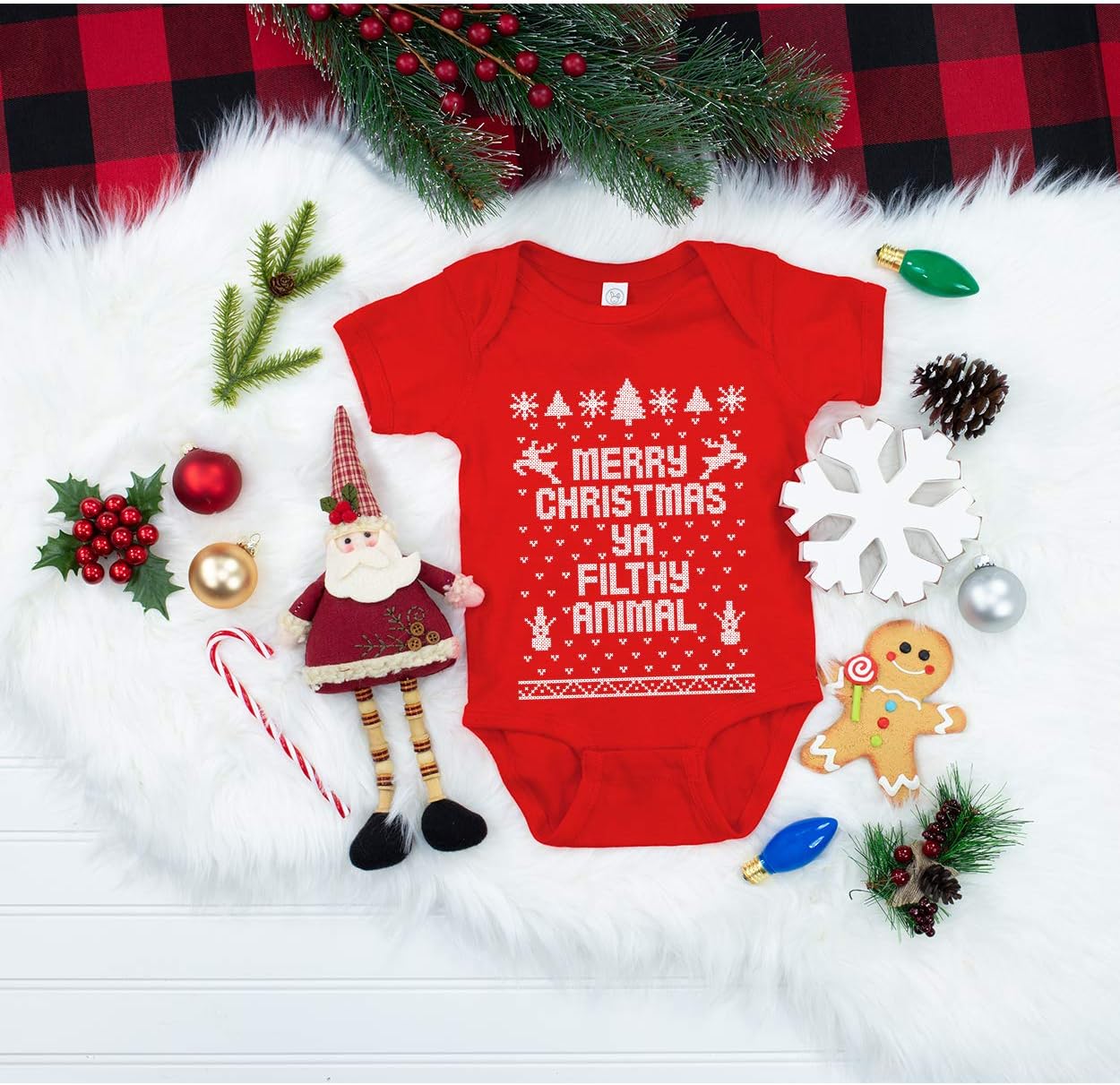 Ya Filthy Animal Merry Christmas Ugly Christmas Sweater Contest Party Baby One Piece