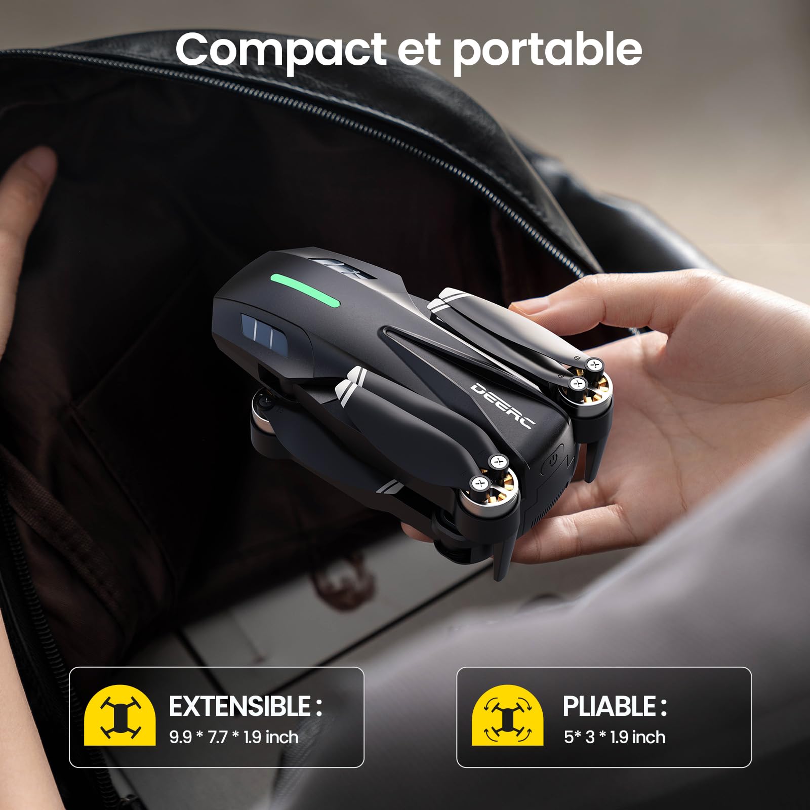 Drone DEERC D75 Caméra HD 4K Quadricoptère FPV Pliable 32 Min Vol Moteurs Brushless Commande Vocale Gestuelle Tap Fly 3 Vitesses Débutants