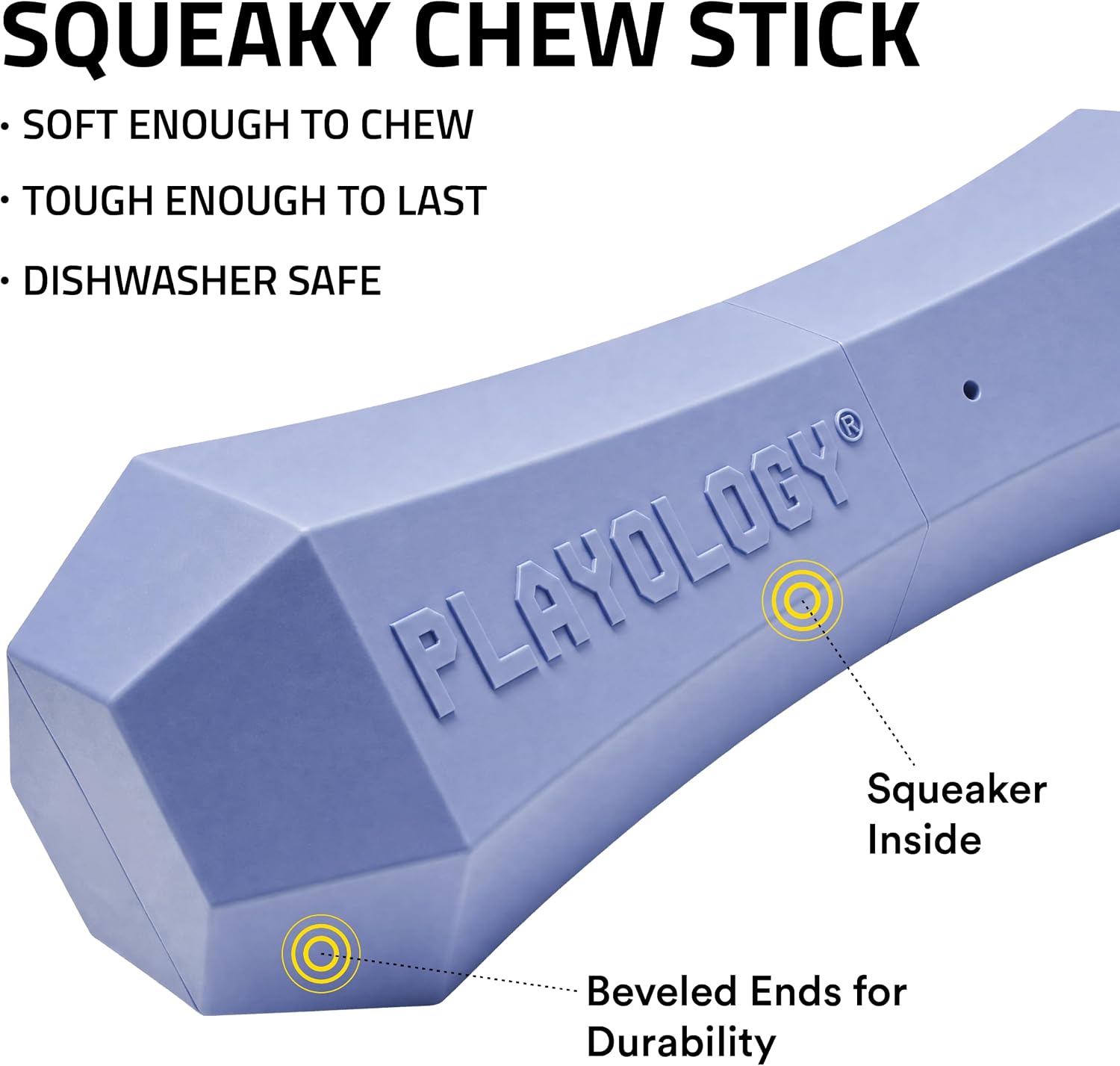 Playology Squeaky Chew Stick - Scented Dog Toy - Jumbo, Blueberry Scent | Rubber Construction, All Natural Scent, Durable Design