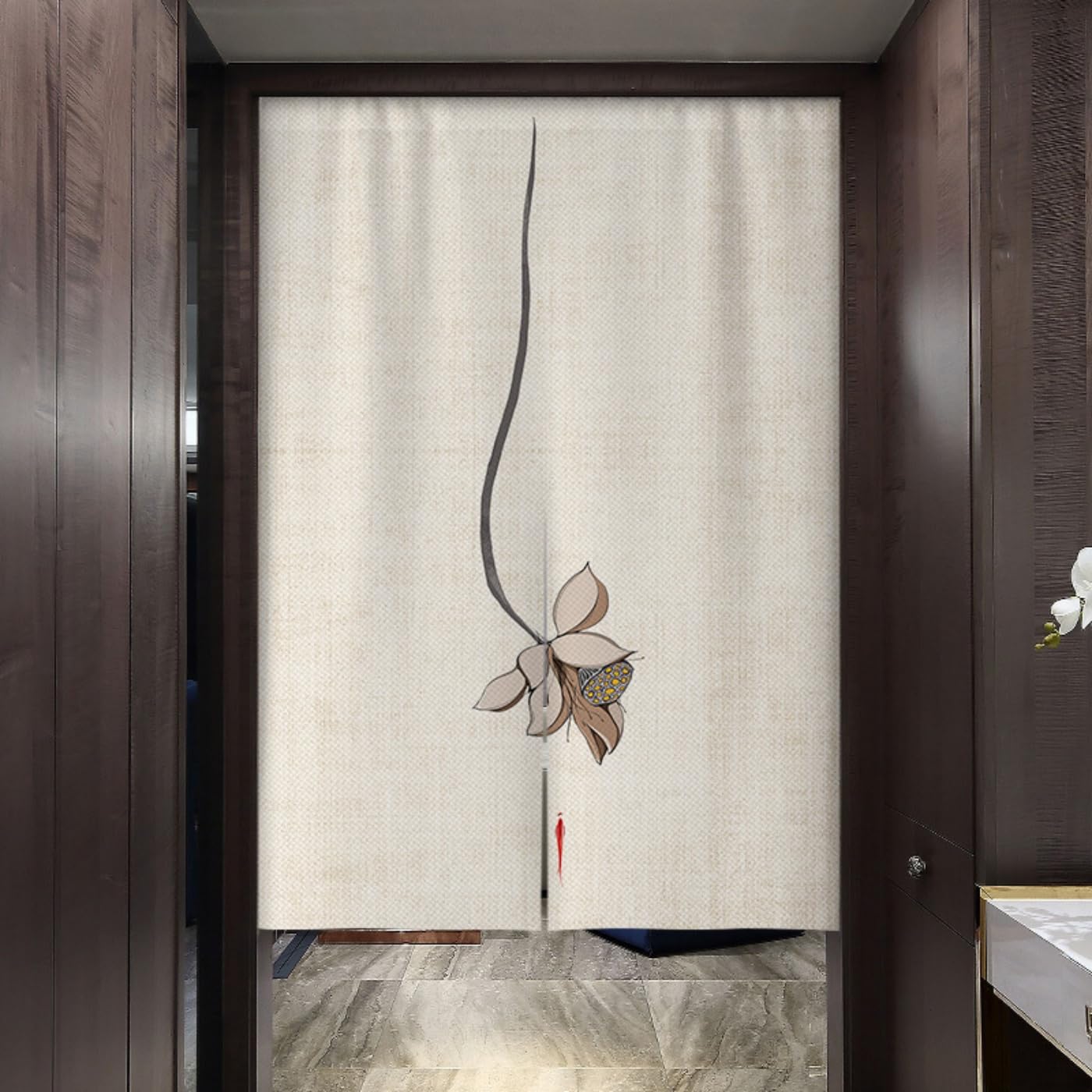 Guest Ruyunlai Japanese Noren Doorway Curtain, Ml14 Lotus Flower, 60x90cm