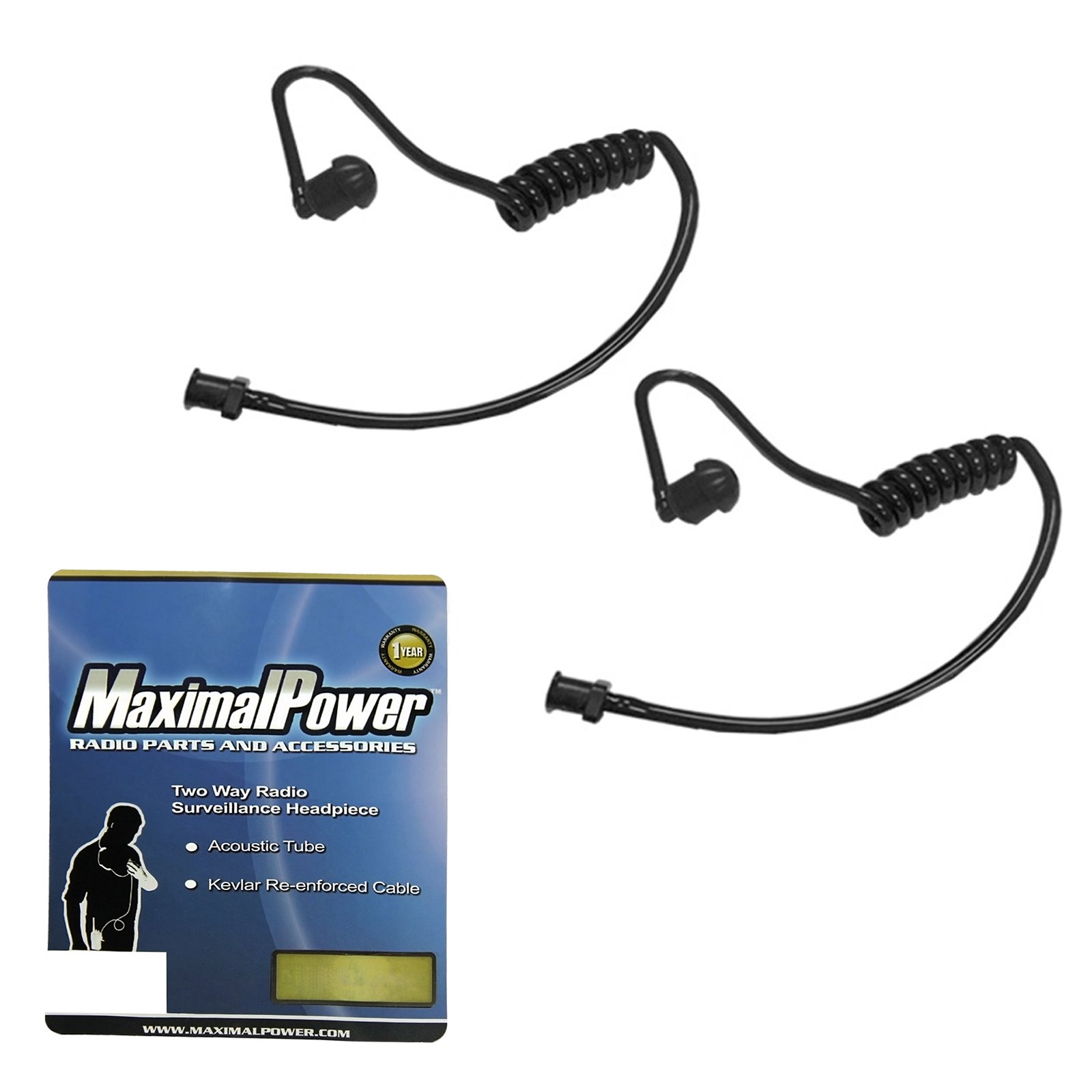 PACK OF 2 FBI Style Black Twist On Replacement Acoustic Tube for Earpiece Headsets by MaximalPower