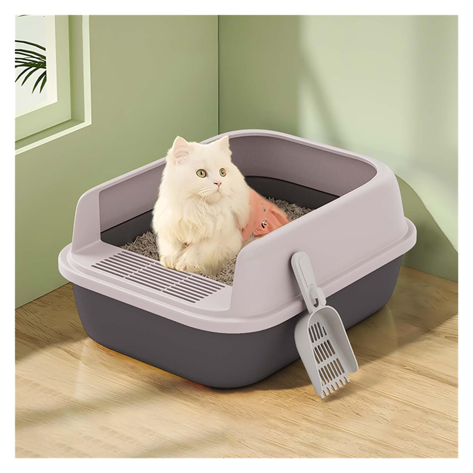 Lettiera per Gatti Lettiera aperta, lettiera semi-aperta anti-schizzi for gatti, lettiera resistente con setacciatura laterale alta for gatti di piccola taglia, facile da pulire e montare Toilette per