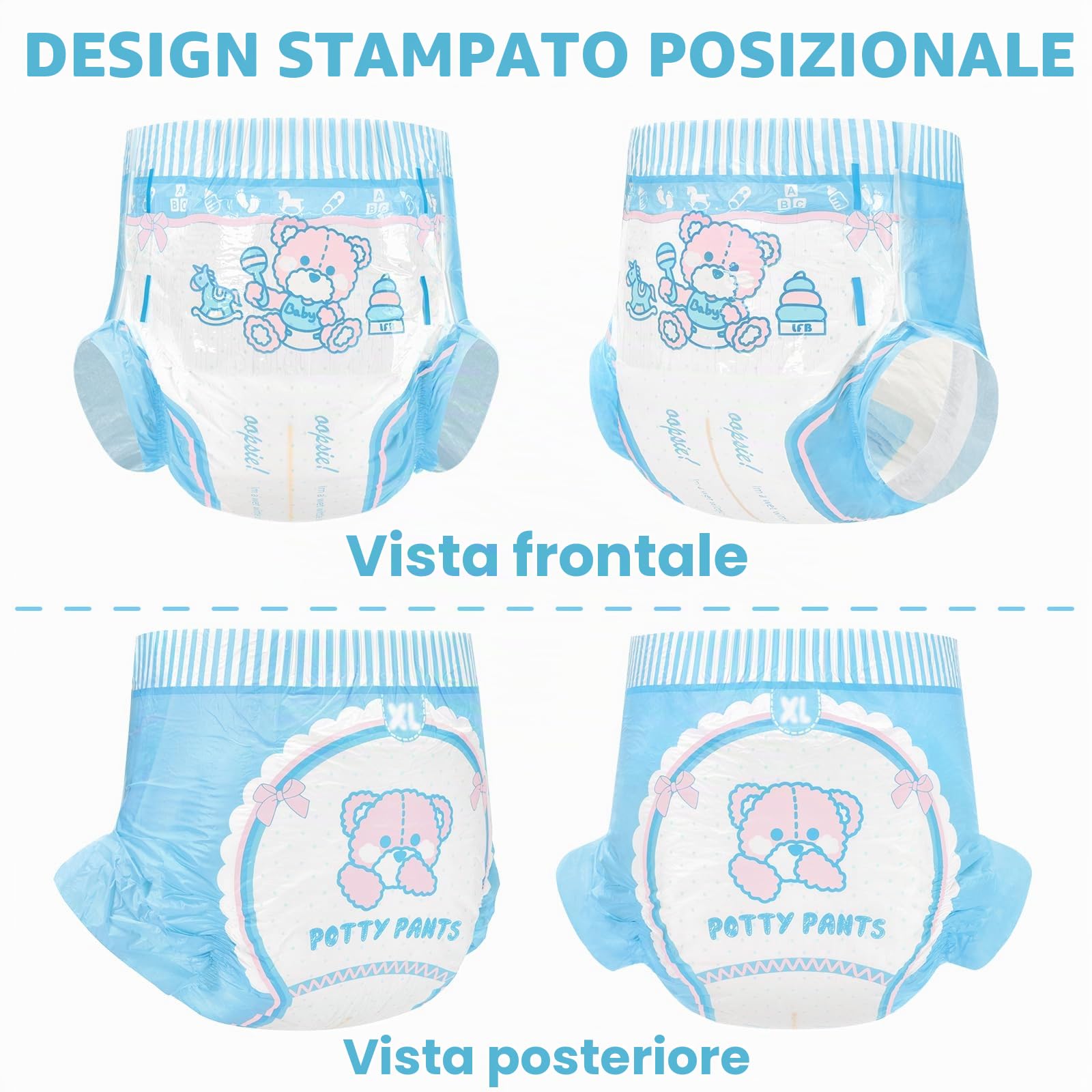 LittleForBig 5500-5800 ml Pannolino Stampato per Adulti 10 Pezzi - Potty Pants (M)