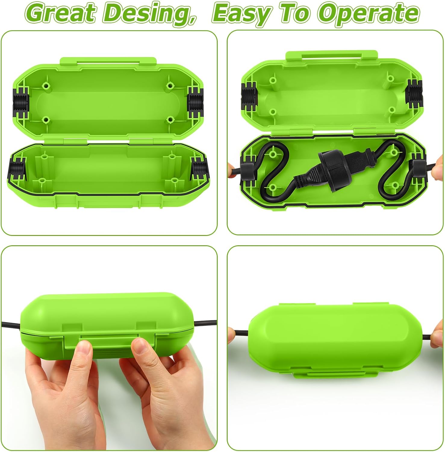 2 Pack Extension Cord Cover Outdoor, IP54, Connection Box to Protect Outdoor Outlet, Plug, Christmas Holiday Decoration Light, Green
