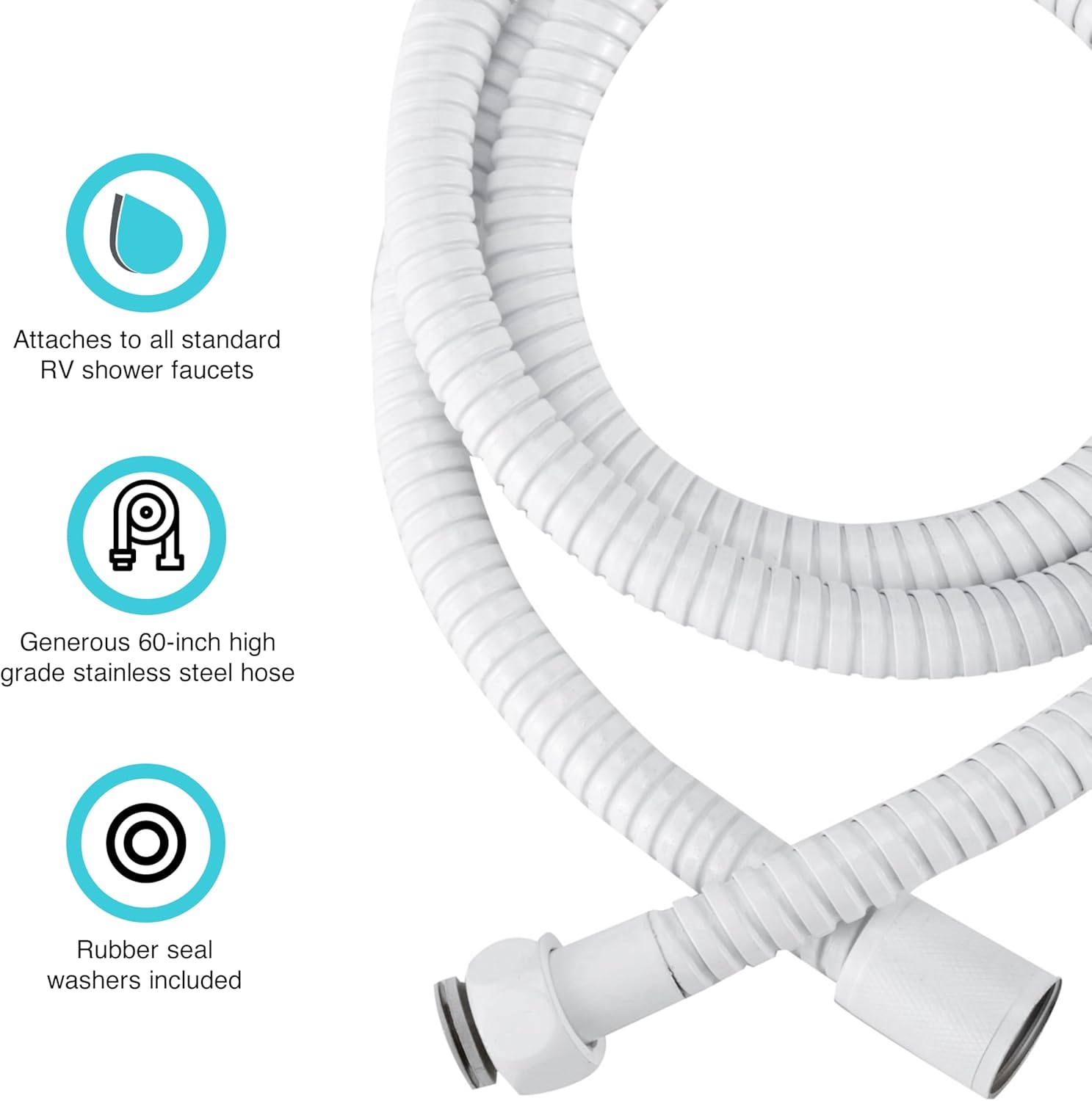 Dura Faucet Premium RV Handheld Shower Wand, Hose Kit, Eco-Friendly On/Off Switch (White)