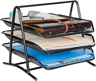 PRANIJ Metal Mesh 3 Tier Desk Organiser A4 Paper File Rack Letter Tray Document Holder For Office, Black Price In India