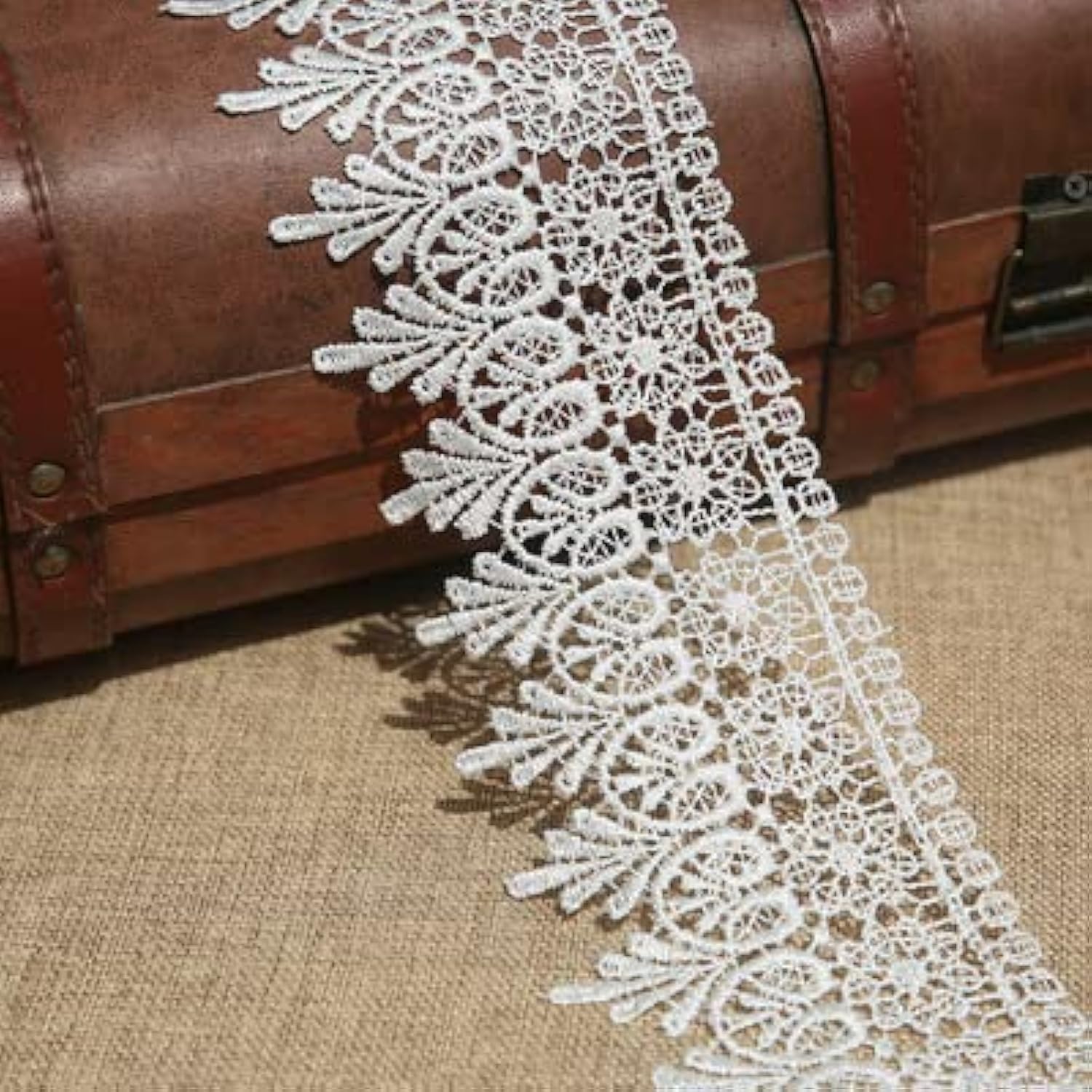 9CM Width Europe Chips Pattern Inelastic Embroidery Lace Trim,Curtain Tablecloth Slipcover Bridal DIY Clothing/Accessories.(2 Yards in one Package) (White)