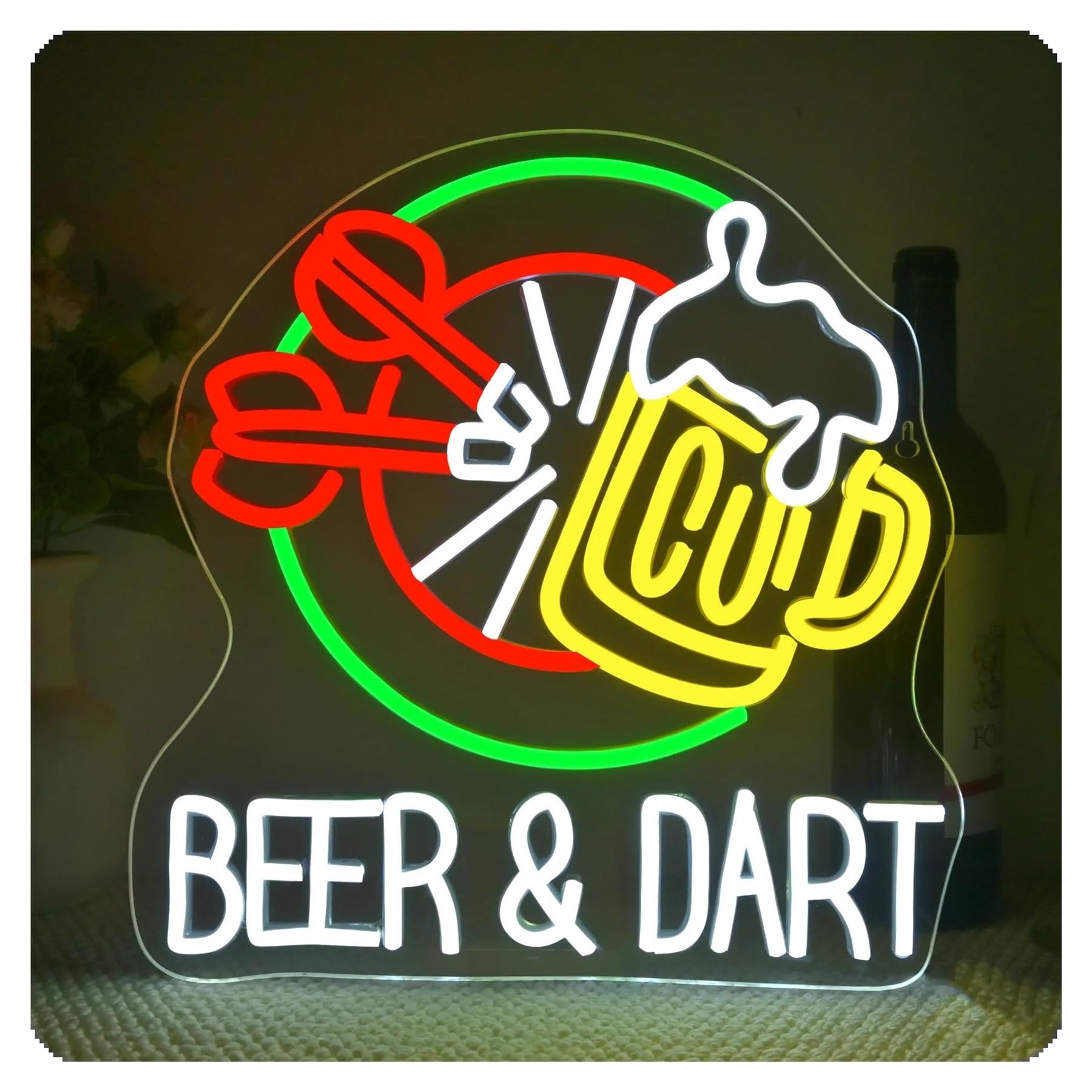 SHOUXI Sign Lamp Beer Dart Neon Sign for Bar Club Beer Home Sports Club Parties Wall Decor Dimmable USB Powered Light 33cmx32cm
