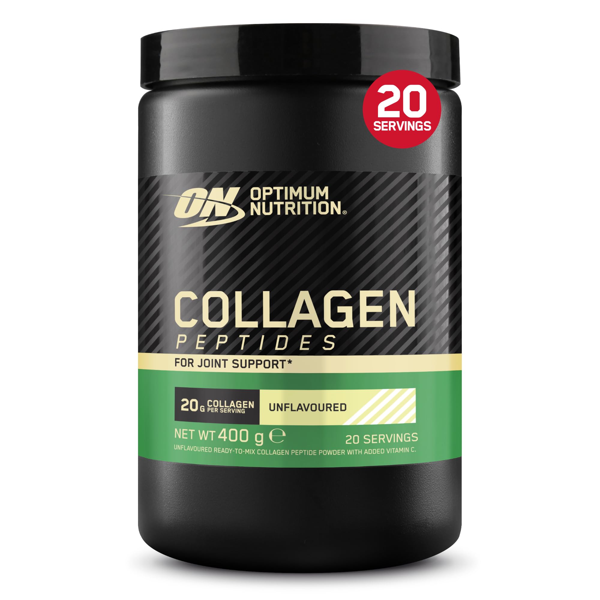 Optimum Nutrition Collagen Peptides Pulver mit Vitamin C für Gelenke, geschmacksneutral, 20 g Kollagen pro Portion, 400g, 20 Portionen