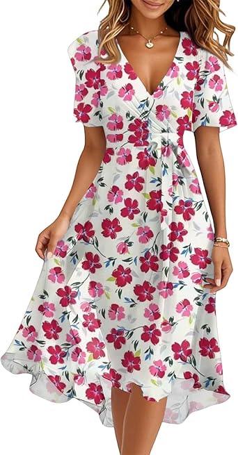 Spring Summer Chiffon Midi Dresses for Women 2025 Elegant Classy Wedding Guest Floral Formal Cocktail Prom Dress