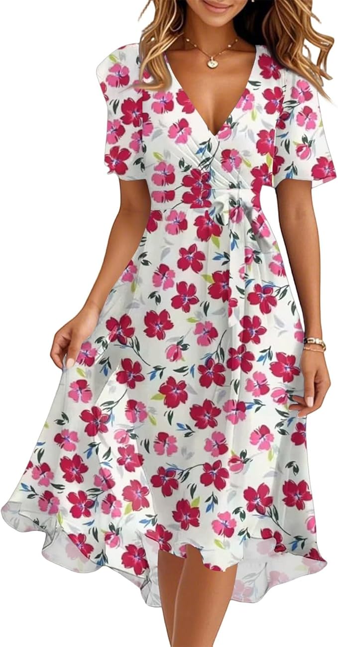 Spring Summer Chiffon Midi Dresses for Women 2025 Elegant Classy Wedding Guest Floral Formal Cocktail Prom Dress