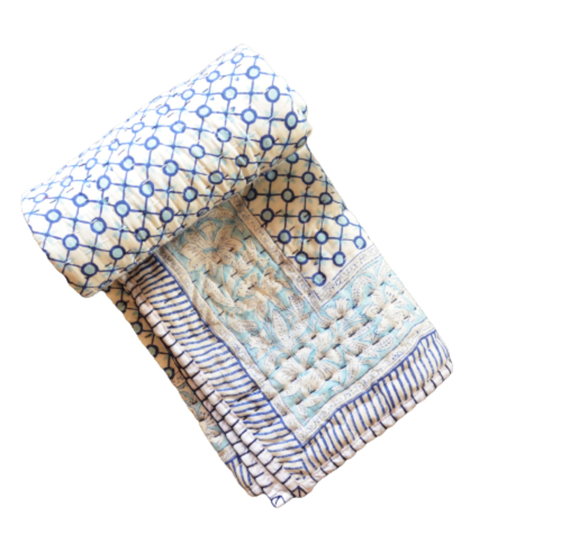Couvre-lit bébé Kantha de prestige en pur coton fleuri fait main 1007