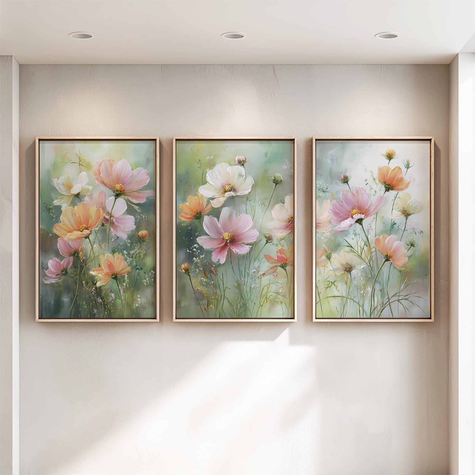 Générique Duży krajobraz 3 sztuki druk na płótnie 50 x 70 cm, botaniczny kwiatowy sztuka ścienna plakaty miękki obraz olejny kosmos pogodny świeży kwiat dekoracja do sypialni, salonu, kuchni