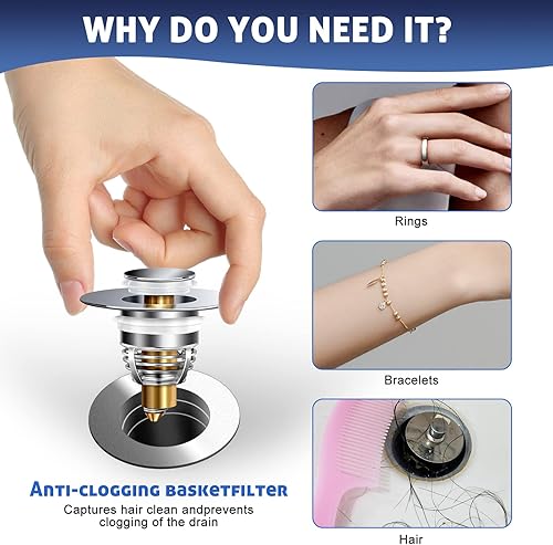 Miniatura 3 de Paquete de 2 tapones universales para fregadero de baño colador de fregadero para filtro de drenaje desplegable de 11 a 15 pulgadas convertidor de