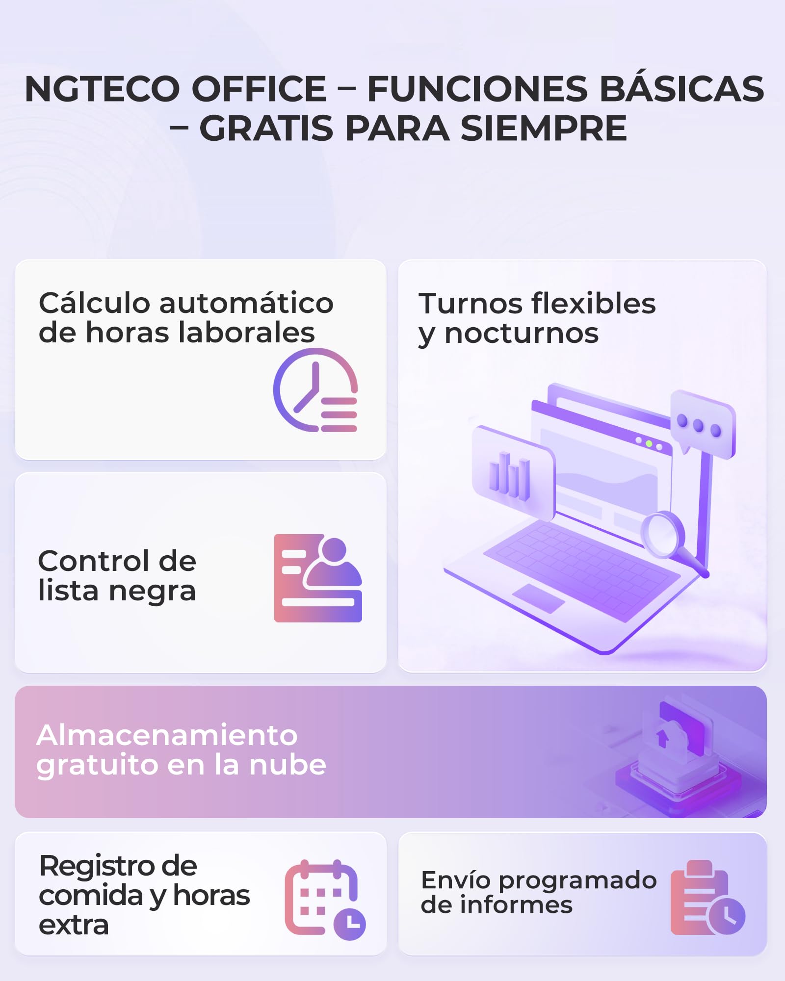 NGTeco Reloj de Fichar Cloud,TC4 con Lector de Huella Digital para PYMES Sistema Biométrico con Reglas Personalizables, Software de Control Remoto y App iOS/Android