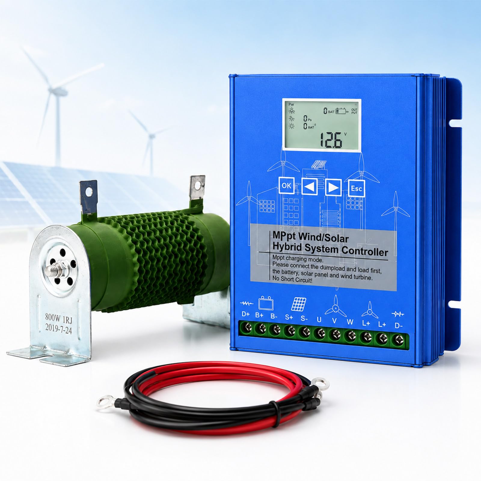 Controllore di Carica di Potenza Eolico-Solare, Regolatore Turbina Eolica 24V/48V | Supporto 12V/24V/48V, Carica MPPT, Gestione di Scarico per Case fuori Rete, Fattorie e Impianti Eolici-Solari