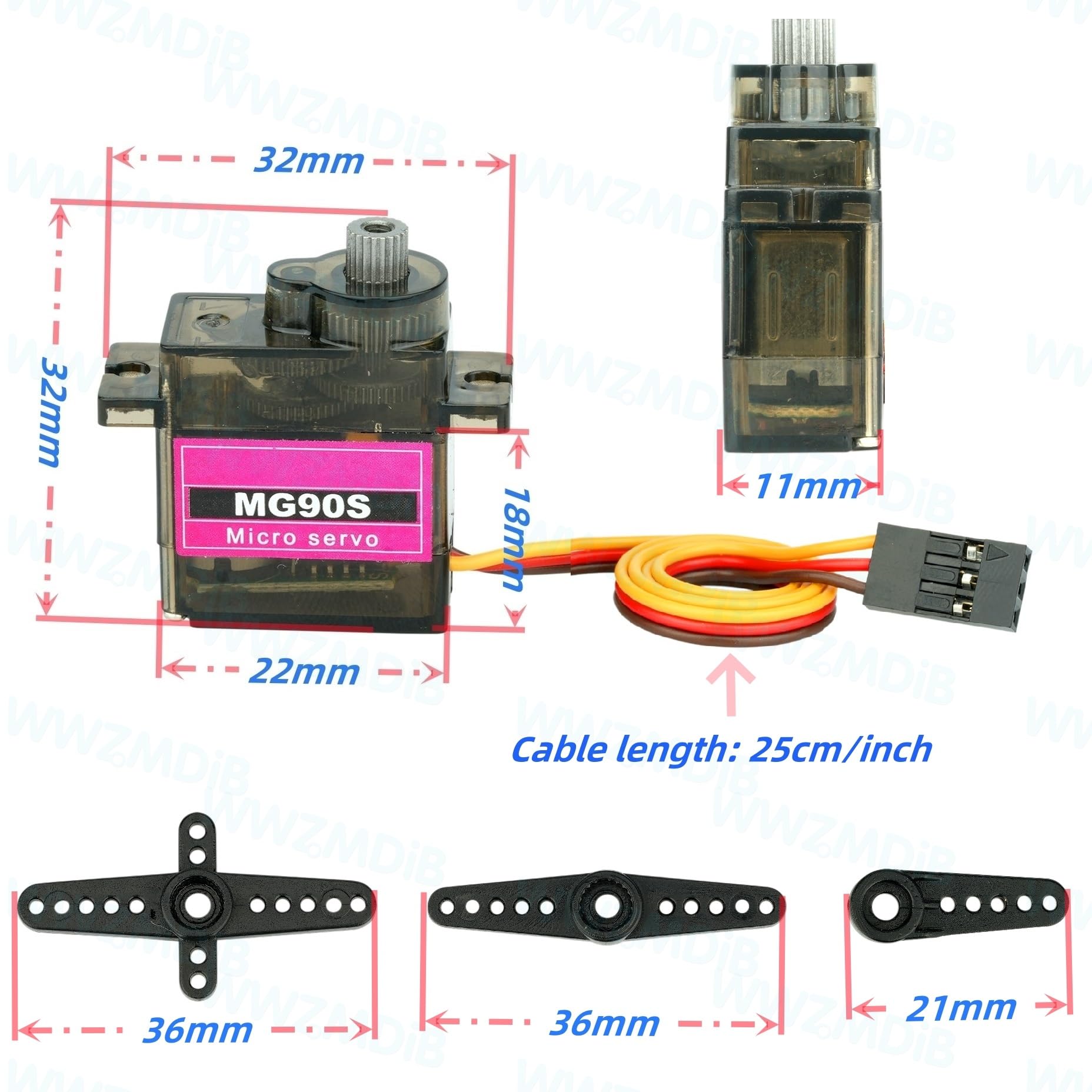 WWZMDiB 12 piezas MG90S Micro Servomotor de 14 g, engranaje de metal completo compatible con Arduino Raspberry Pi RC DIY