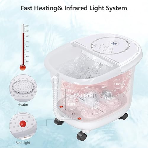 Miniatura 6 de Giantex Masajeador de pies con calor, 2 rodillos, 4 masajeadores Shiatsu, control de temperatura, temporizador, ducha de 3 ángulos, caja de