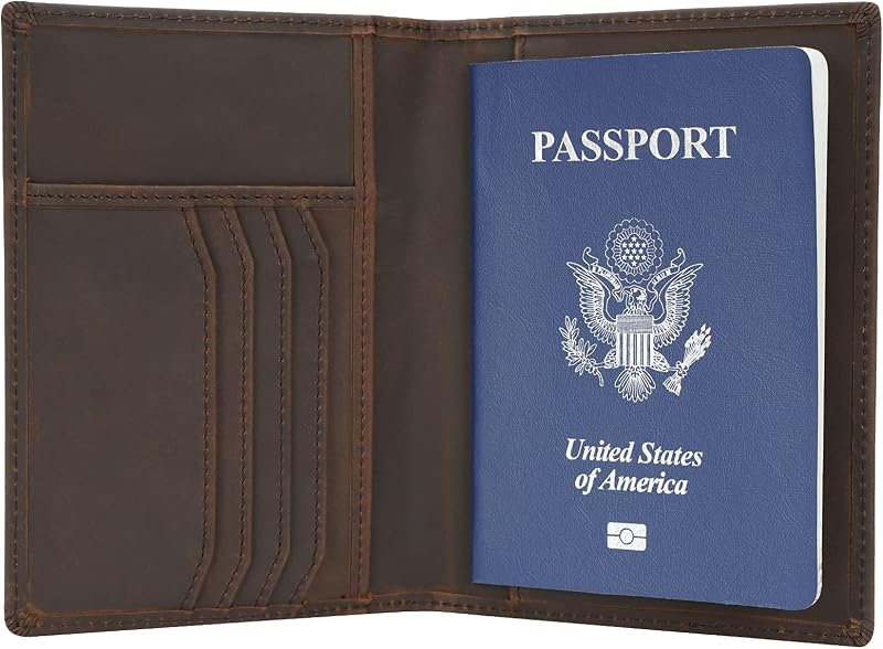 Polare Slim RFID bloqueo de cuero pasaporte titular viaje cartera plegable para hombres