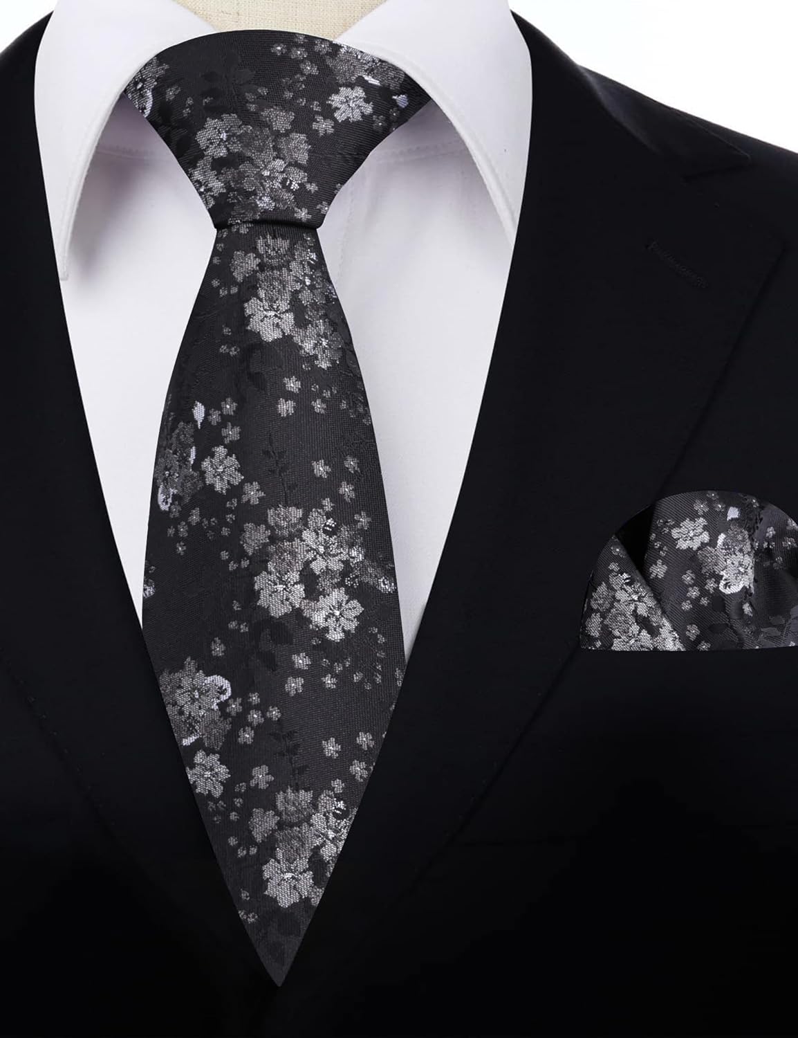 Alizeal Mens 3.15inches Delicate Floral Tie with Small Flower Printed Handkerchief Set - Image 4