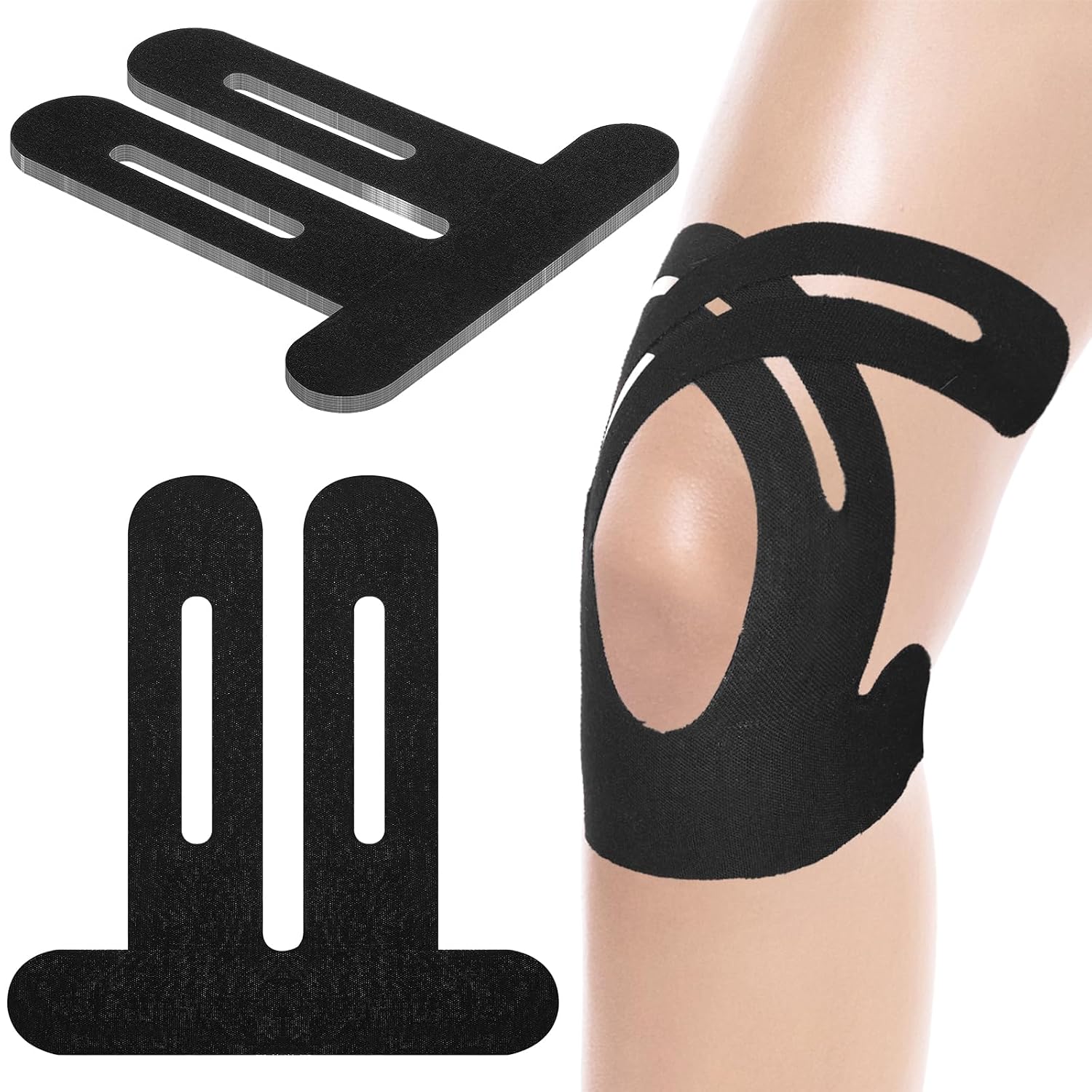 Kinesiology Tape for Knee, 15 Strips Precut Knee Tape for Stability and Patellar Support, Waterproof Elastic Breathable Athletic Sports Tape (Black) 3 Kinesiology Tape for Knee, 15 Strips Precut Knee Tape for Stability and Patellar Support, Waterproof Elastic Breathable Athletic Sports Tape (Black)