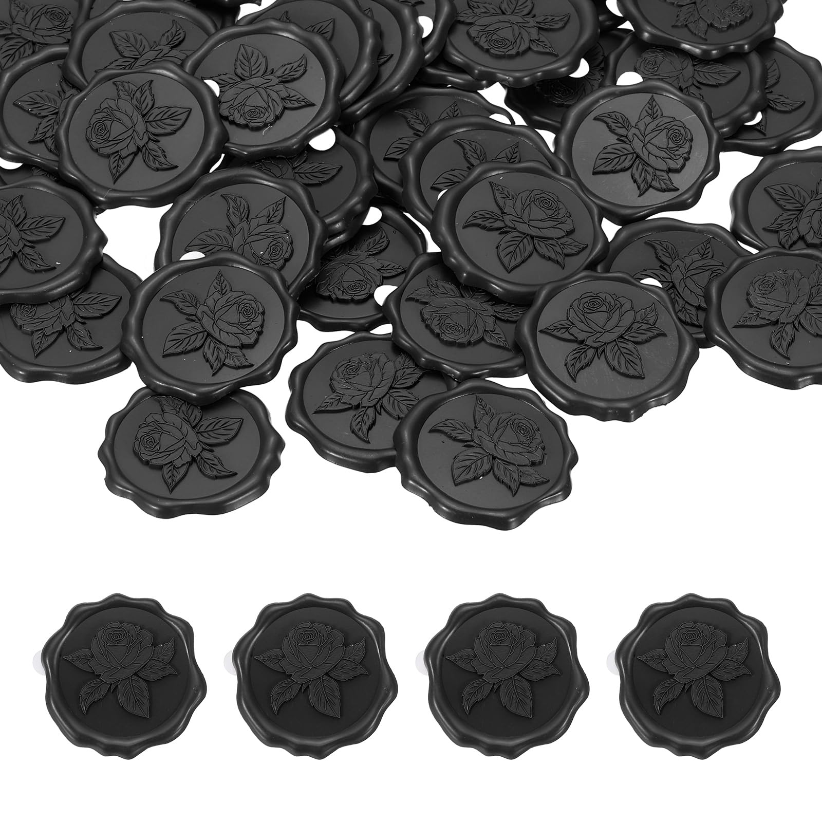 PATIKIL 50Pcs Rose Wax Seal Stickers, Love Embossed Self Adhesive Backed Envelopes Seal Sticker Accessories for Wedding Invitation Letter Birthday Party Gift, Black