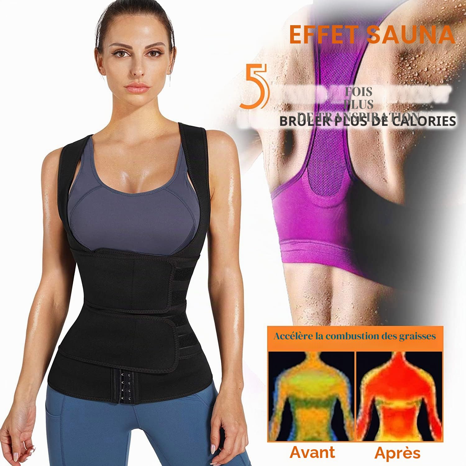 Gilet de Sudation Femme Débardeur Minceur Sauna néoprène Gaine Amincissante Ventre Plat vêtements de Sudation Sport