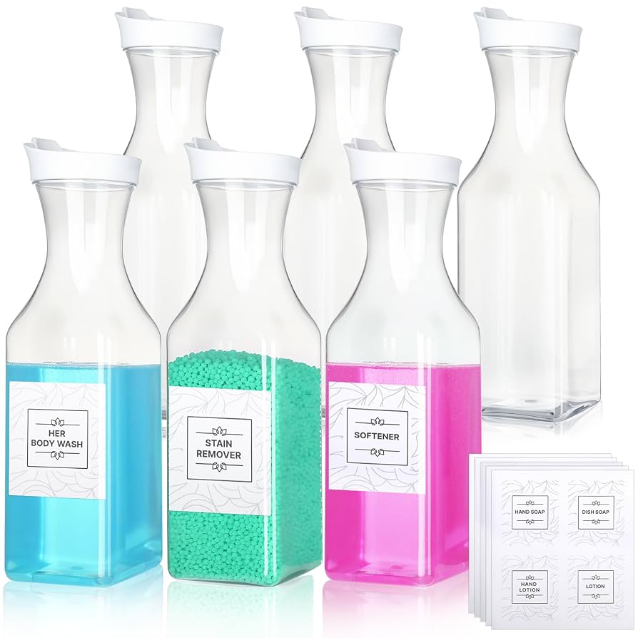 6 Pack Laundry Detergent Dispenser 53 oz Laundry Soap Dispenser with 20 Label Laundry Room Organization for Liquid Powder Bleach Scent Booster Beads