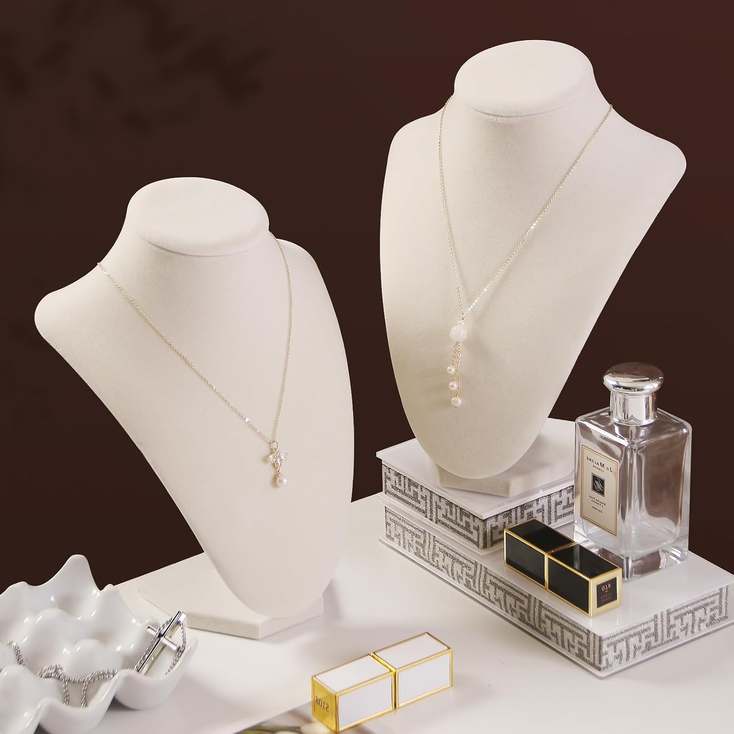 Julysky 3D Necklace Display Stand For Selling,Velvet Chain Jewelry Bust Holder Organizer (4, beige)