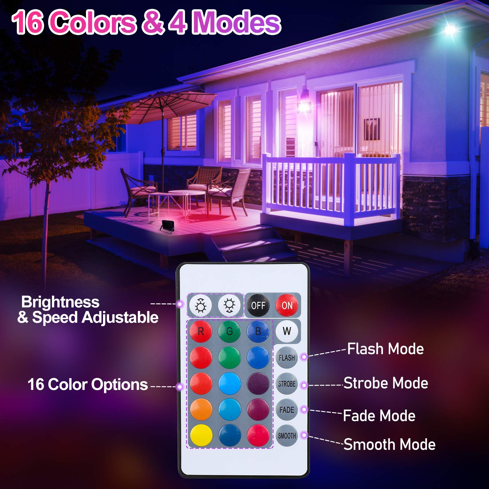 Sonnewelt Faretto LED RGB per esterni, 30 W, 8 pezzi, IP66, con telecomando | IP66 impermeabile, angolo di 120°, cavo da 1 m, cambio colore e memoria, alluminio, per giardino, terrazza e albero.