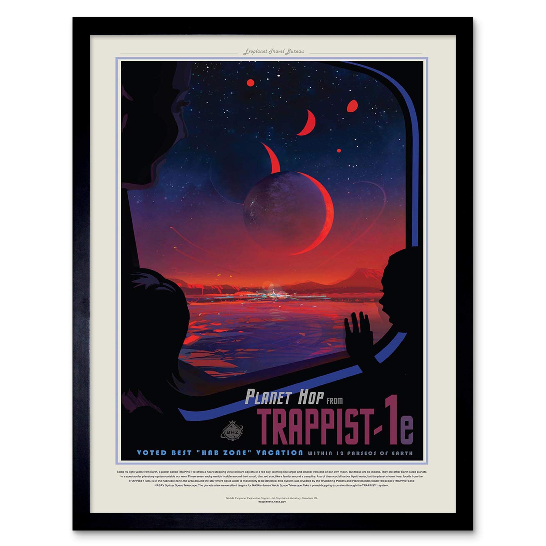 Nasa Space Travel Advert Trappist 1E Planet Hop 12X16 Inch Framed Art Print