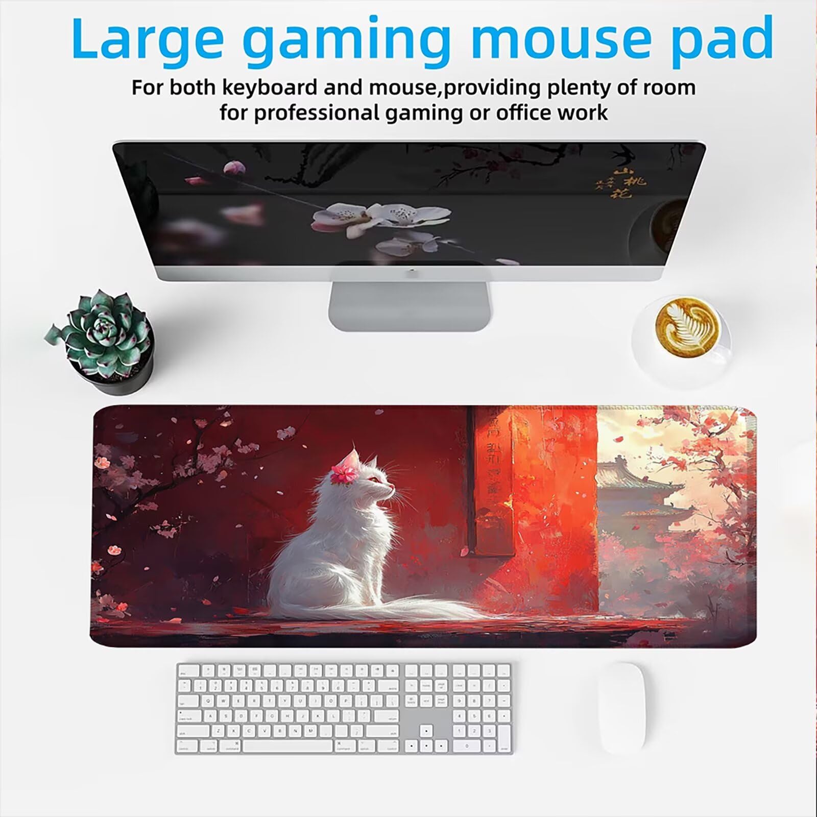 Tapis de Souris XXL 1500x800mm Desk Mat, Large Tapis de Bureau Multifonctionnel et Etendu, Protection Bureau avec Base Anti-Dérapage, pour Tous Types de Souris Maison Gaming - Paysage De Chat C0P-450