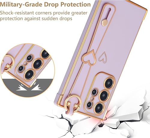 Vista 59 de ZTOFERA Funda para Samsung Galaxy S22 Plus 5G con correa para la muñeca, bonito borde chapado de lujo, patrón de corazones de amor para niñas y Azul