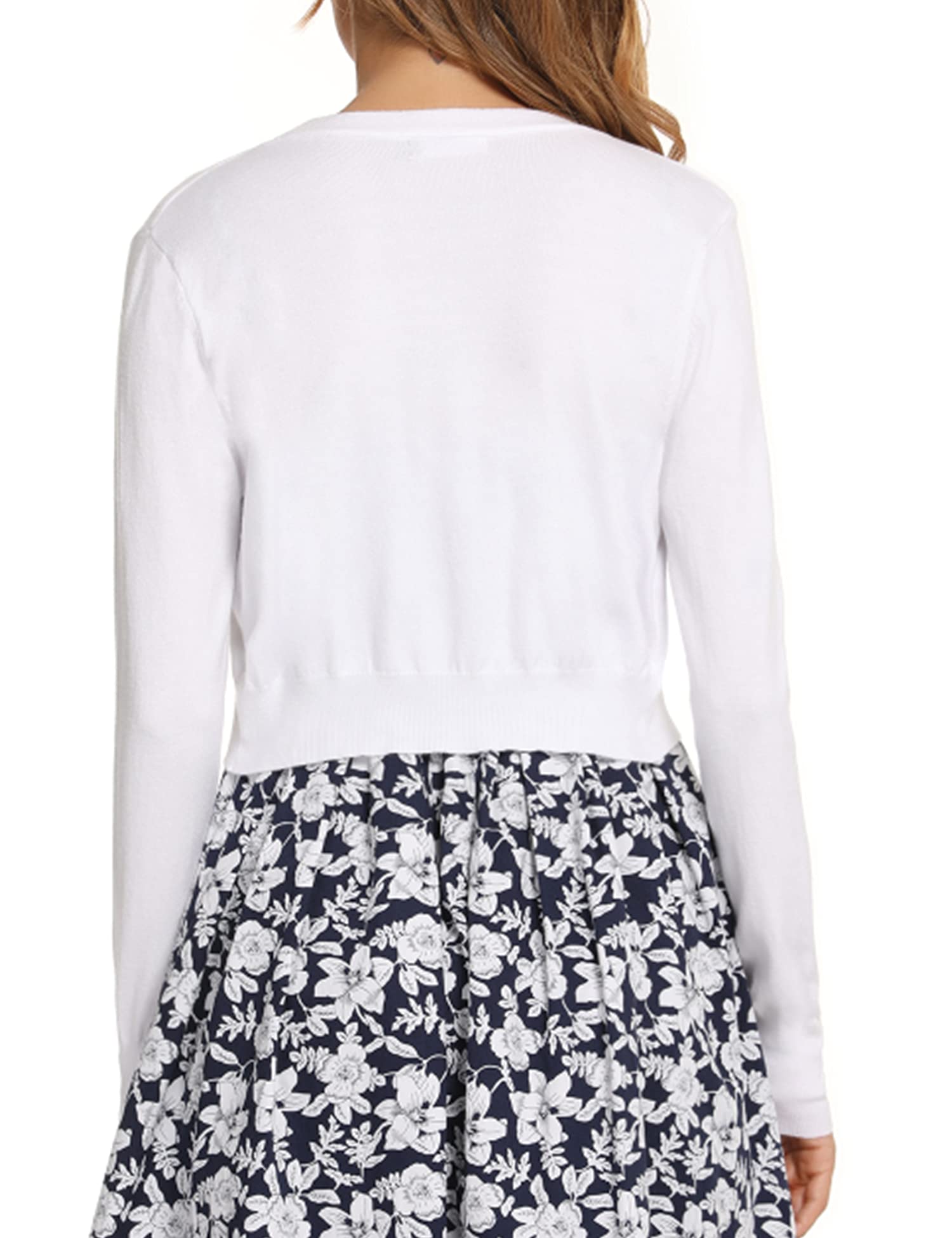 Boléro Femme Cardigan Court Gilet Veste Tricot Bouton Manches Longues pour Robe T Shirt Bretelle Chic Elégante Soirée Fête Décontracté