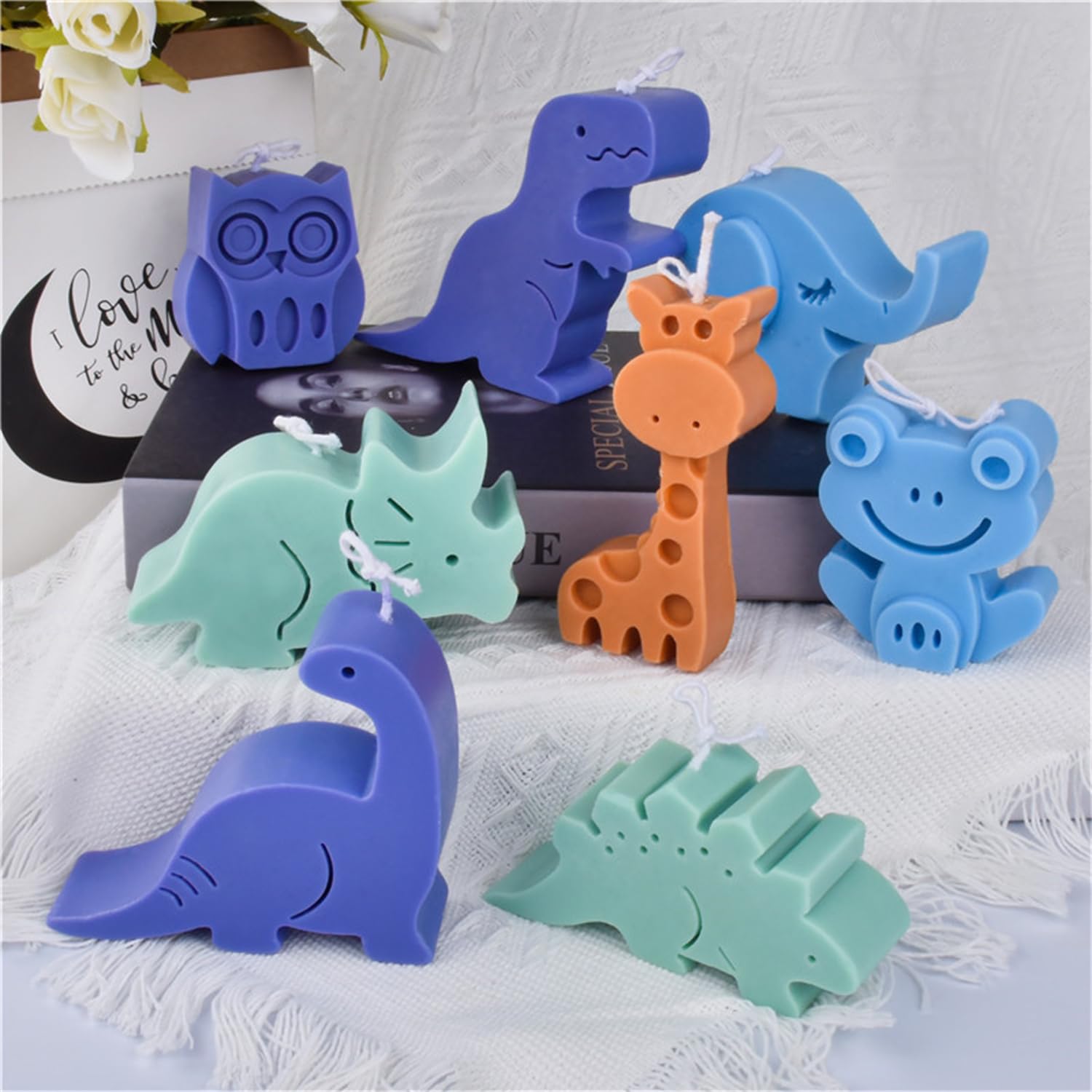 Stampo in silicone 3D per candele a forma di dinosauro, per sapone, giraffa, elefante, rana, gufo, Tyrannosaurus Rex