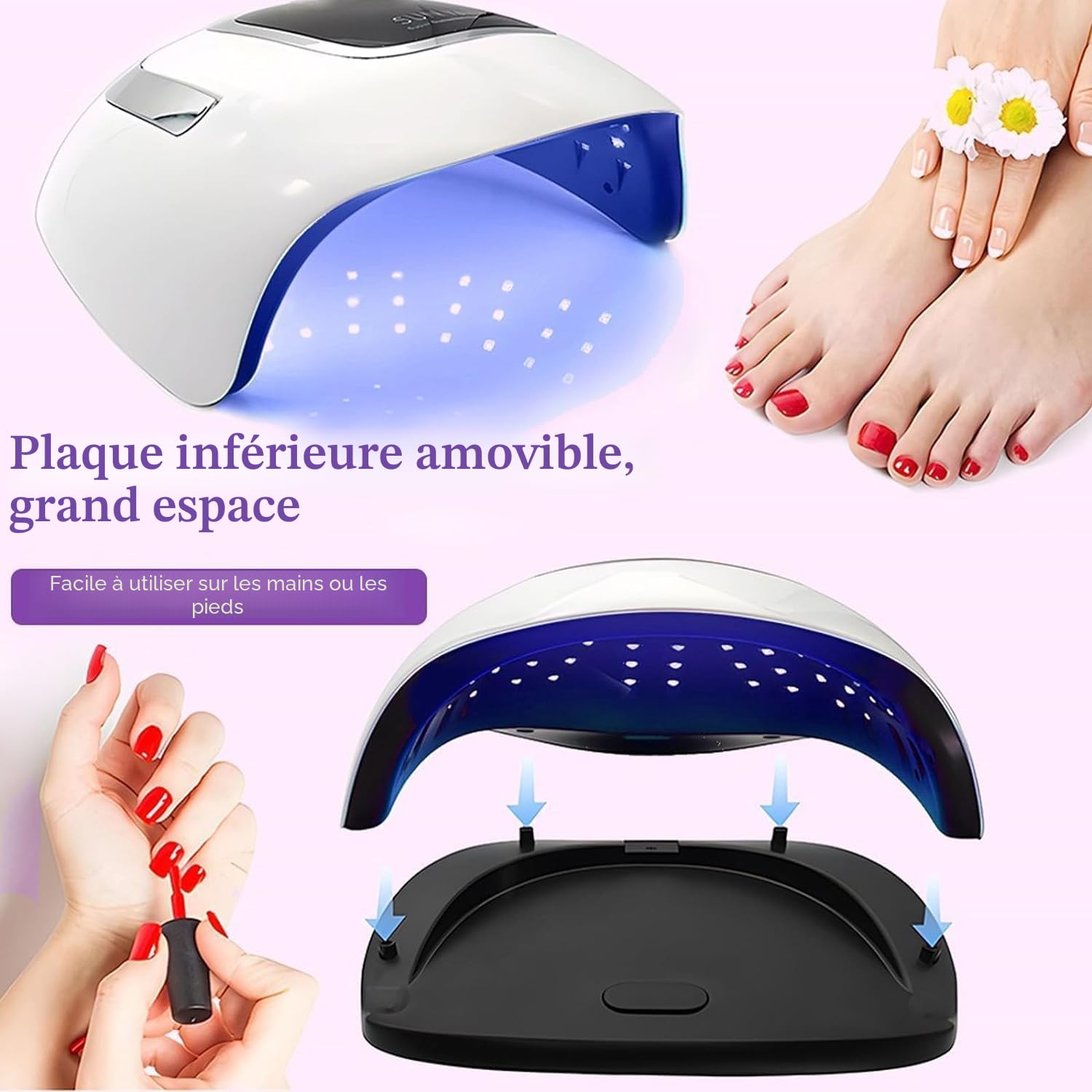 Lampe UV LED 320 W, séchage rapide des ongles avec 72 perles LED, écran tactile LCD, 4 réglages de minuterie, capteur automatique, protection haute température