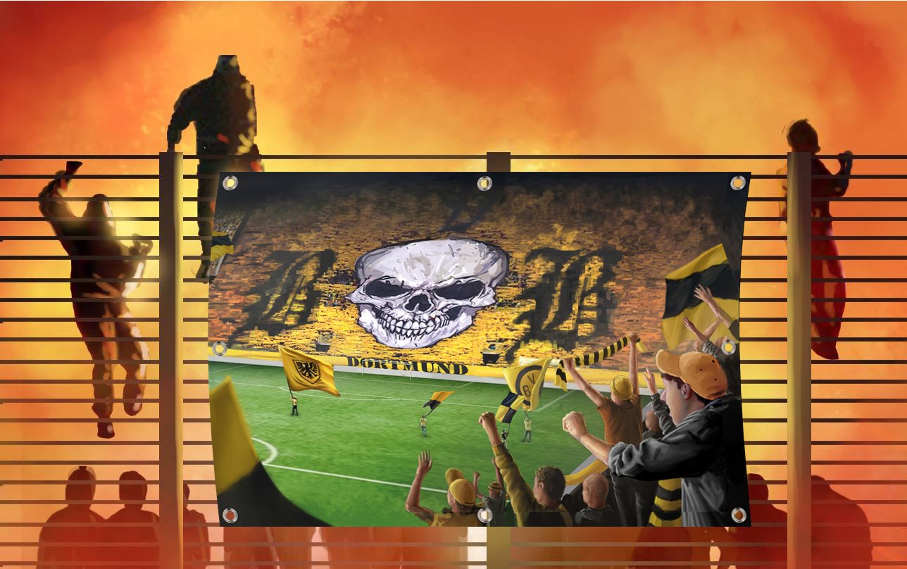 Ultras Dortmund Stadion Bild auf PVC Plane / PVC Banner inkl Ösen, Maße: 120x80 cm