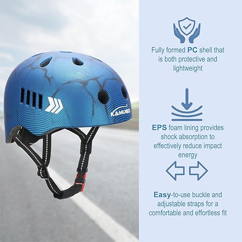 Miniatura 27 de KAMUGO Juego de casco de bicicleta para niños, casco para niños de 2 a 8 años con equipo de protección deportiva, rodilleras, coderas, muñequeras